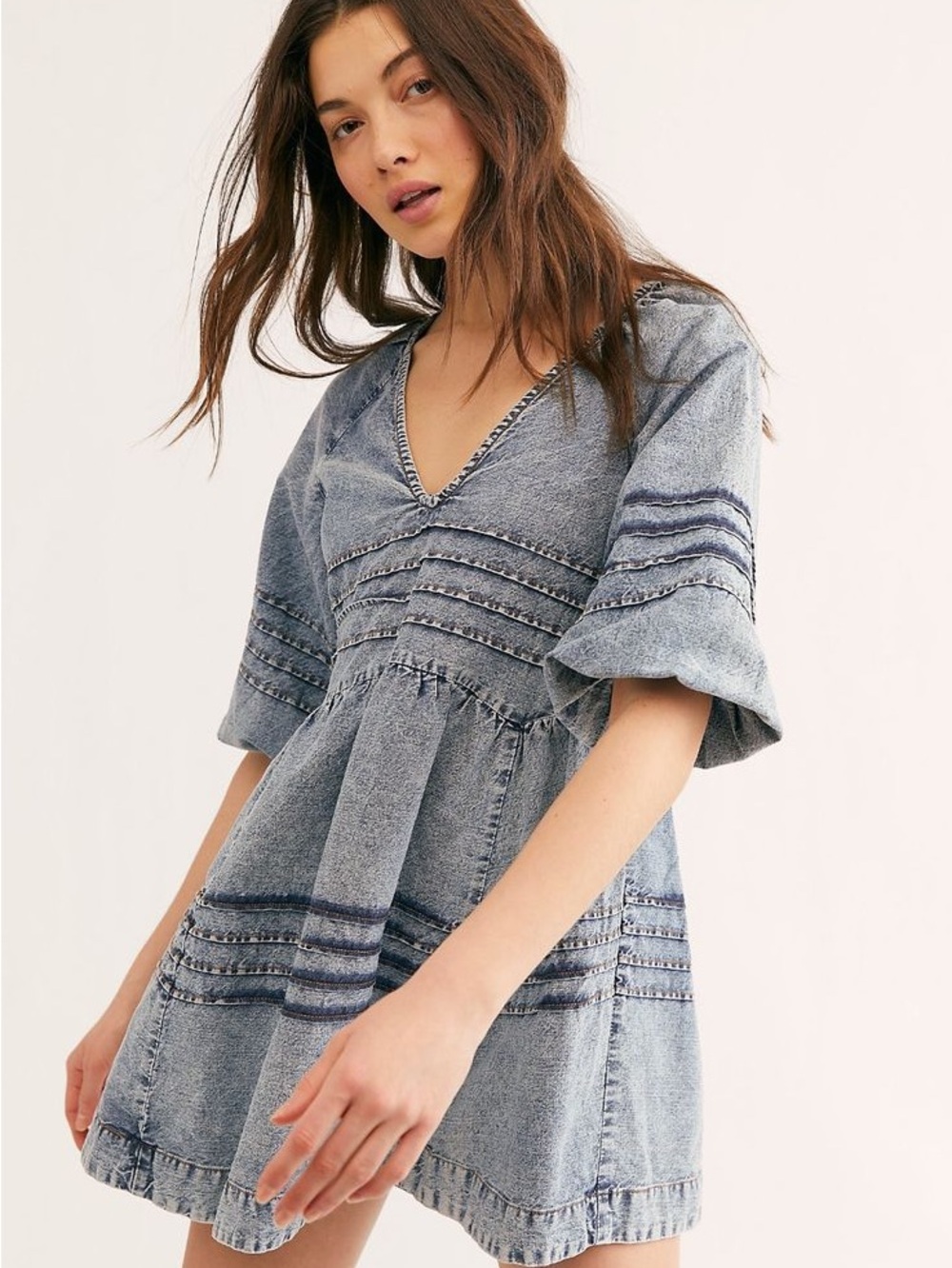 Free People faded denim blue mini dress